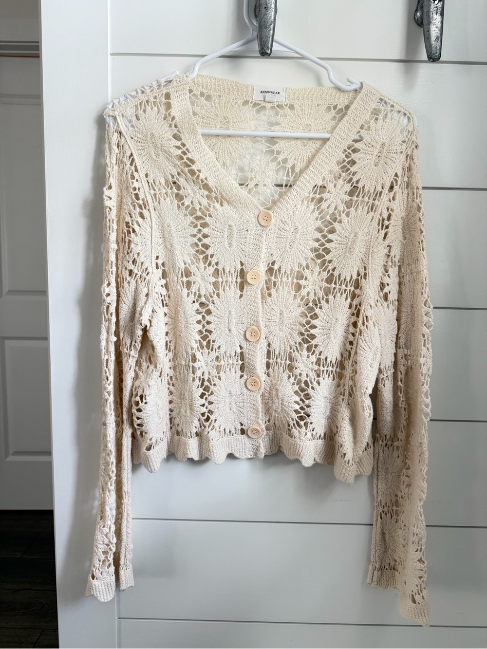 Rochelle Cream Crochet Cardigan. Size L/XL